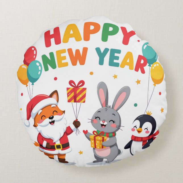 Cute Holiday Gift for Kids Round Pillow-New Year Cushion (Back)