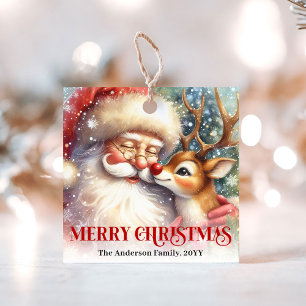 Cute Holiday Gift Tags Santa and Rudolph Design