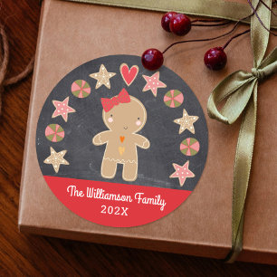 Cute Holiday Gingerbread Girl Cookie Chalkboard Classic Round Sticker