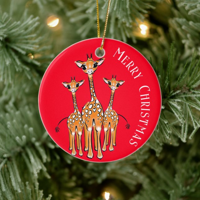 Cute Holiday Giraffe family drawing safari animal Ceramic Tree Decoration (Tree)