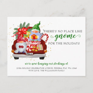 Cute Holiday Gnome Red Truck We've Moved Postcard