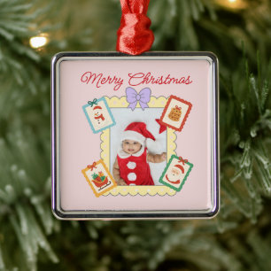 Cute Holiday Keepsake with Festive Pastel Frames  Metal Tree Decoration