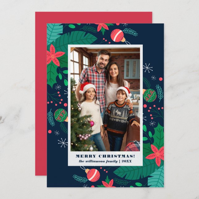 Cute Holiday Leaves | Merry Christmas Custom Photo Invitation (Front/Back)