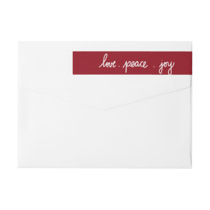 Cute Holiday Love Peace Joy Script Red Wrap Around Label