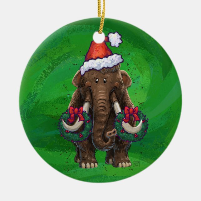 Cute Holiday Mastodon  Ceramic Ornament (Front)