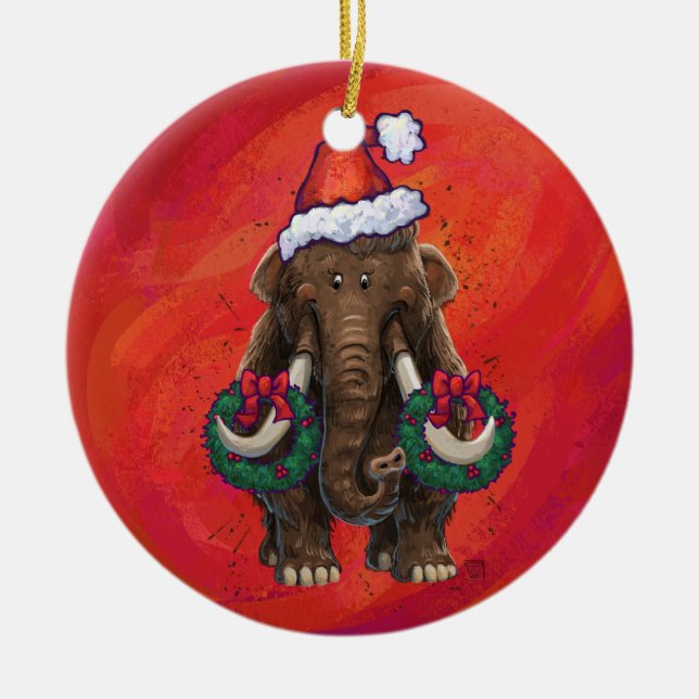 Cute Holiday Mastodon  Ceramic Tree Decoration (Front)