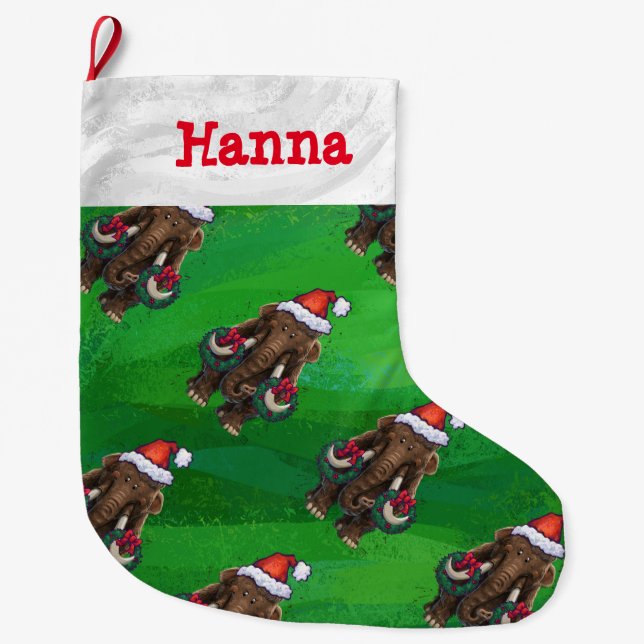 Cute Holiday Mastodon  Large Christmas Stocking (Front)
