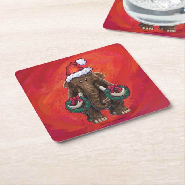 Cute Holiday Mastodon  Square Paper Coaster (Angled)