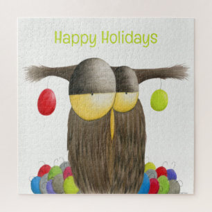 Cute Holiday Owl Illustration Jigsaw Puzzle