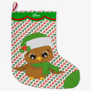 Cute Holiday Owl Pattern Personalised Large Christmas Stocking