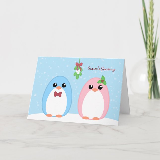 Cute Holiday Penguin Couple Card (Front)
