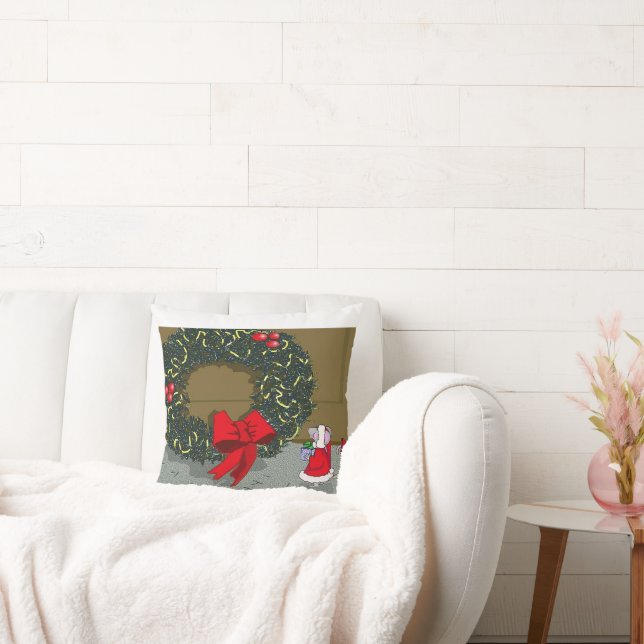 Cute Holiday Pillow with a mouse and wreath. (Couch)