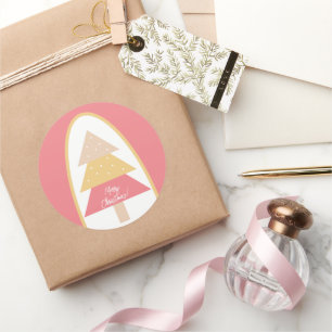 Cute Holiday Pink Tree Classic Round Sticker