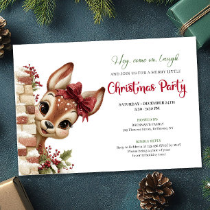 Cute holiday reindeer peeking kids event invite