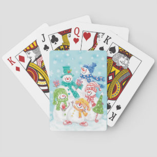 Cute Holiday Snowman Family Playing Cards