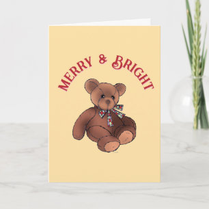 Cute Holiday Teddy Bear Merry and Bright Christmas Card