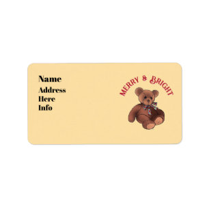 Cute Holiday Teddy Bear Merry and Bright Christmas Label