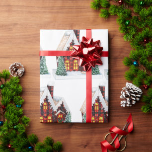 Cute Holiday Vintage House Snow Christmas Gift Wrapping Paper