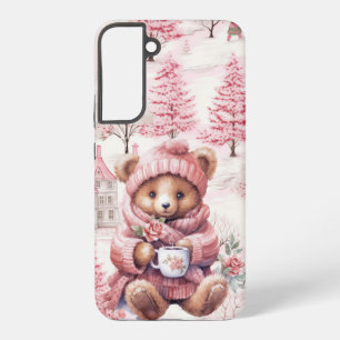 CUTE HOLIDAY WINTER PINK TEDDY BEAR SAMSUNG GALAXY CASE