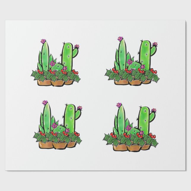 Cute holiday Xmas Cactus cacti succulents  Wrapping Paper (Flat)