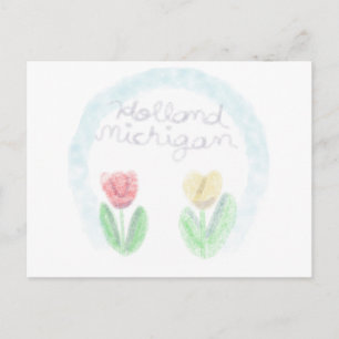 Cute Holland Michigan Tulips in Watercolor Holiday Postcard
