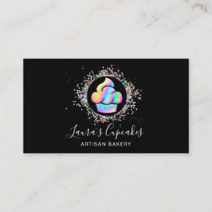 Cute Holographic Cupcake Bakery Chef Cake Business Card