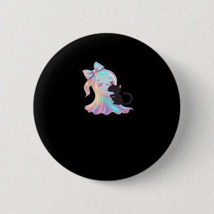 Cute Holographic Ghost Hugging Black Cat Cosy Girl 6 Cm Round Badge