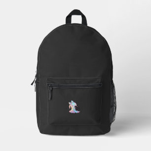 Cute Holographic Ghost Hugging Black Cat Cosy Girl Printed Backpack