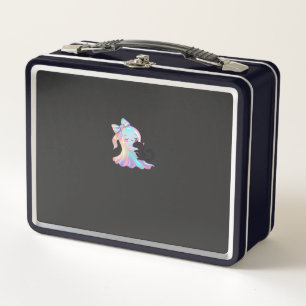 Cute Holographic Ghost Hugging Black Cat Cozy Girl Metal Lunch Box