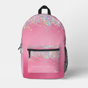 Cute Holographic Glitter Pink Girly Printed Backpack