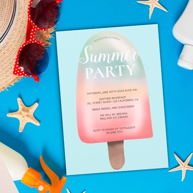 Cute holographic ice cream gradient summer party invitation (Creator Uploaded)