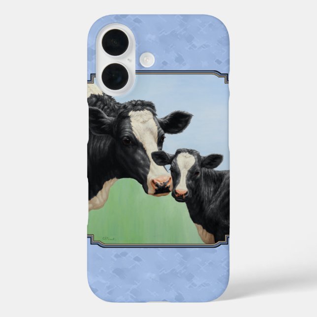 Cute Holstein Calf & Cow Sky Blue Case-Mate iPhone Case (Back)