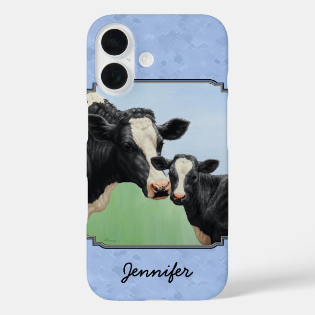 Cute Holstein Calf & Cow Sky Blue Case-Mate iPhone Case (Back)