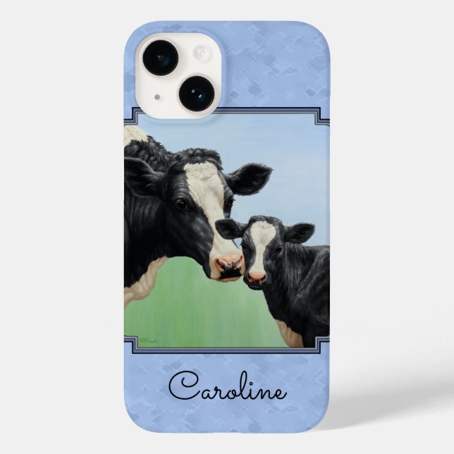 Cute Holstein Calf & Cow Sky Blue Case-Mate iPhone Case (Back)