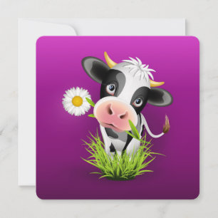 Cute Holstein cow in grass over purple Card