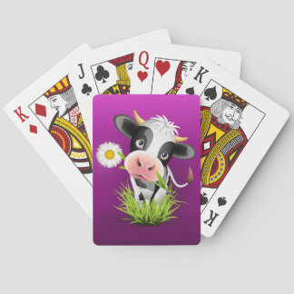 Cute Holstein cow in grass over purple Playing Cards