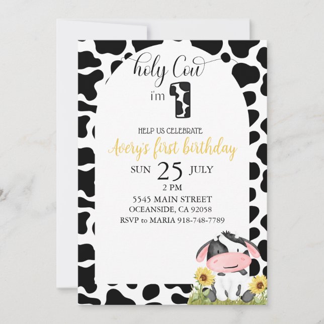 Cute Holy Cow First Birthday Invitation (Front)
