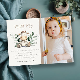 Cute Holy Cow Foliage Neutral Photo Kids Birthday Thank You Card