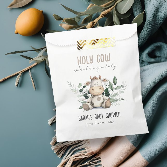 Cute Holy Cow Foliage Pastel Neutral Baby Shower Favour Bags (Creator Uploaded)