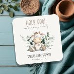 Cute Holy Cow Foliage Pastel Neutral Baby Shower Square Paper Coaster<br><div class="desc">If you need any other matching product or customisation,  kindly message via Zazzle.</div>