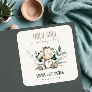 Cute Holy Cow Foliage Pastel Neutral Baby Shower Square Sticker
