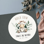 Cute Holy Cow Foliage Pastel Neutral Kids Birthday Classic Round Sticker<br><div class="desc">If you need any other matching product or customisation,  kindly message via Zazzle.</div>