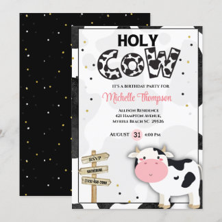 Cute Holy Cow Girls Birthday Party Invitation