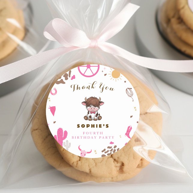 Cute Holy cow highland cow birthday  Classic Round Sticker (Creator Uploaded)