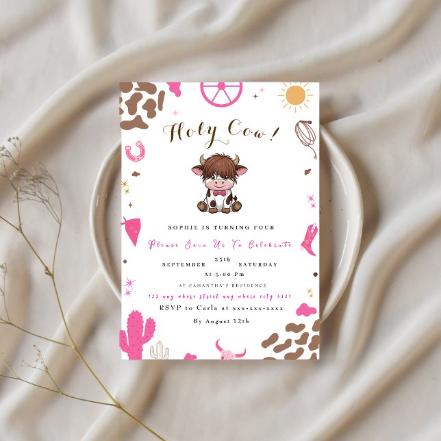 Cute Holy cow highland cow birthday invitation  (Creator Uploaded)