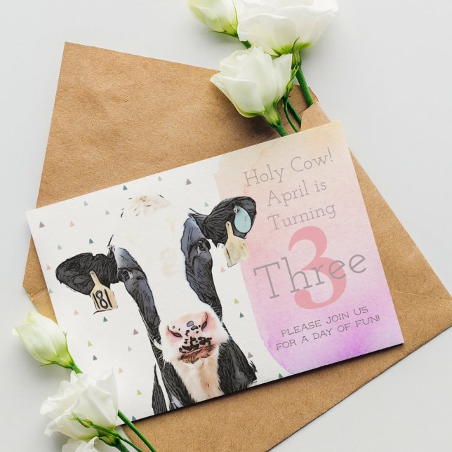 Cute Holy Cow Third Birthday Pattern Farm Animal Invitation (Creator Uploaded)
