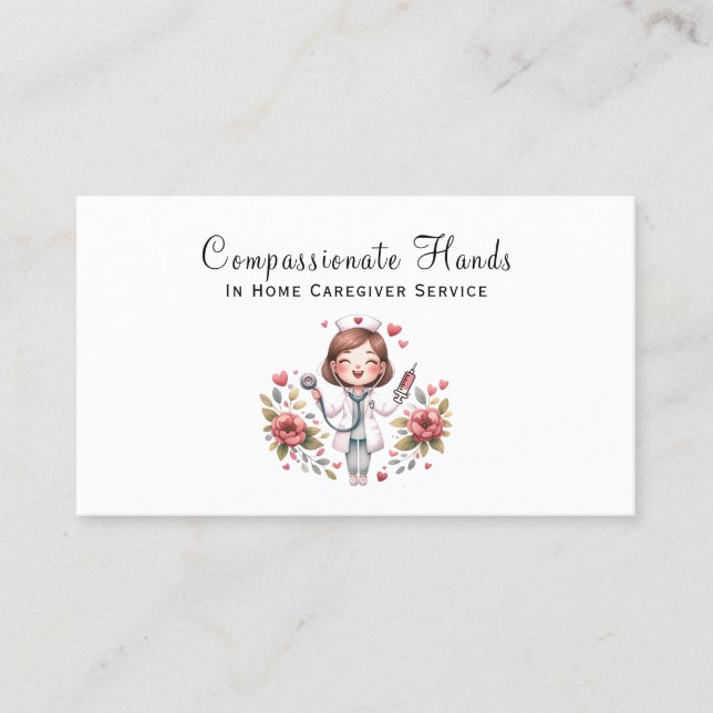 Cute Home Health Care Nurse Service Business Card (Front)