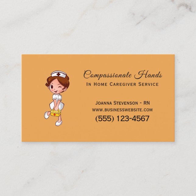 Cute Home Health Care Nurse Service Business Card (Front)