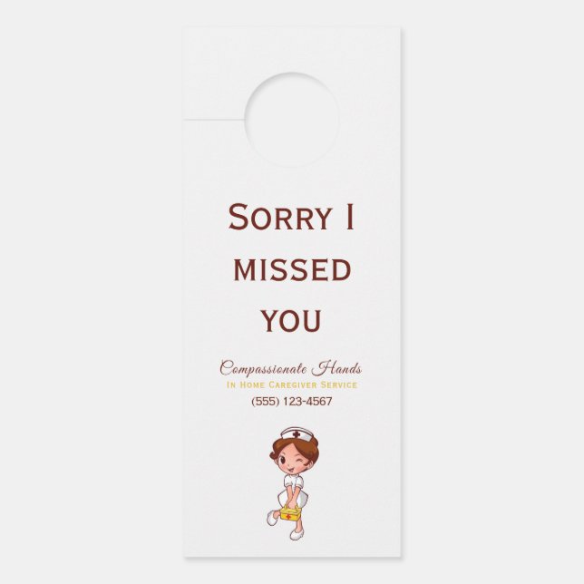 Cute Home Health Care Nurse Service Business Card Door Hanger (Front)