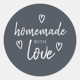 Cute Homemade With Love Black White Classic Round Sticker
